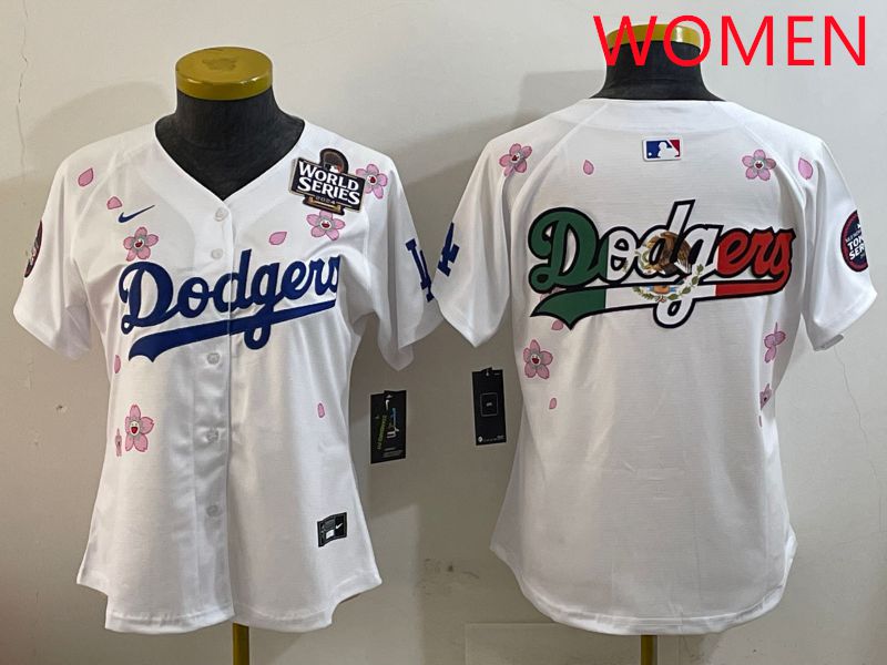 Women Los Angeles Dodgers Blank White Sakura Edition 2025 Nike MLB Jersey style 9->women mlb jersey->Women Jersey